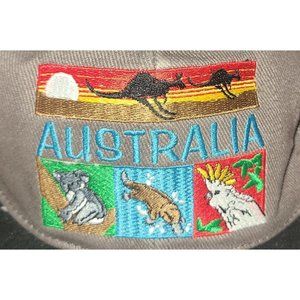 Headlines For Australia Embroidered Hat Cap Hook/loop Gray Black Adult Cotton